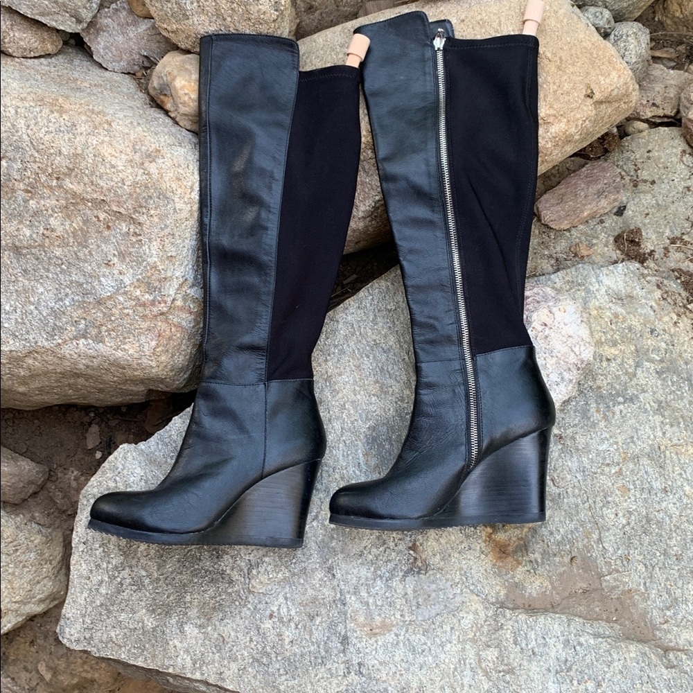 Le Chateau Black Leather Riding Boot Over the knee‎ tall Size 8M Y2K Equestrian